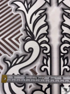 Regal And Chevron Printed Cotton-Silk Mikado - Brown / Black / Ivory -Fabrics And Fabrics Store 18832 6