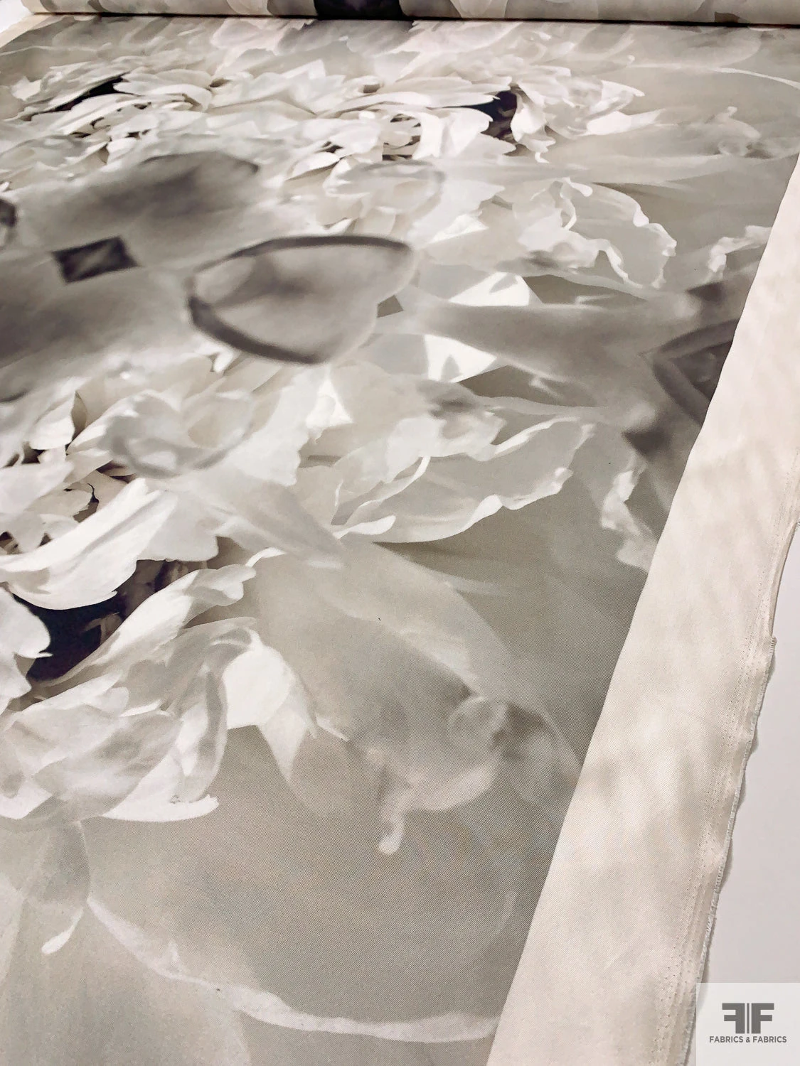 Italian Gloomy Abstract Printed Silk-Cotton Mikado - Shades Of Grey / Taupe / Off-White 4 Italian Gloomy Abstract Printed Silk-Cotton Mikado - Shades Of Grey / Taupe / Off-White - Image 2