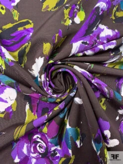 Italian Floral Graphic Printed Cotton-Silk Faille - Brown / Violet / Olive / White / Black 13 Italian Floral Graphic Printed Cotton-Silk Faille - Brown / Violet / Olive / White / Black -Fabrics And Fabrics Store 18838 2