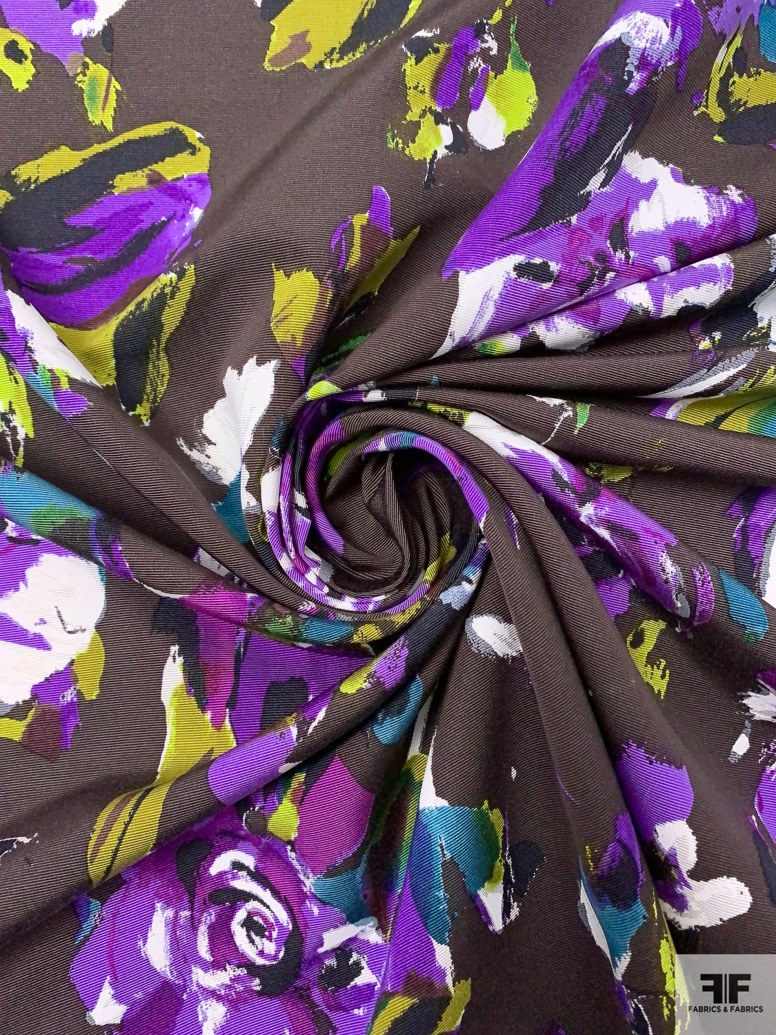 Italian Floral Graphic Printed Cotton-Silk Faille - Brown / Violet / Olive / White / Black 5 Italian Floral Graphic Printed Cotton-Silk Faille - Brown / Violet / Olive / White / Black - Image 3