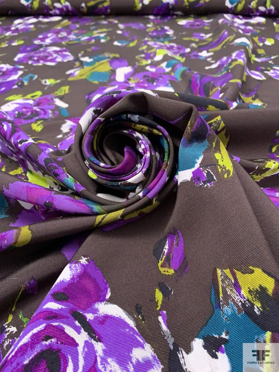 Italian Floral Graphic Printed Cotton-Silk Faille - Brown / Violet / Olive / White / Black 6 Italian Floral Graphic Printed Cotton-Silk Faille - Brown / Violet / Olive / White / Black - Image 4