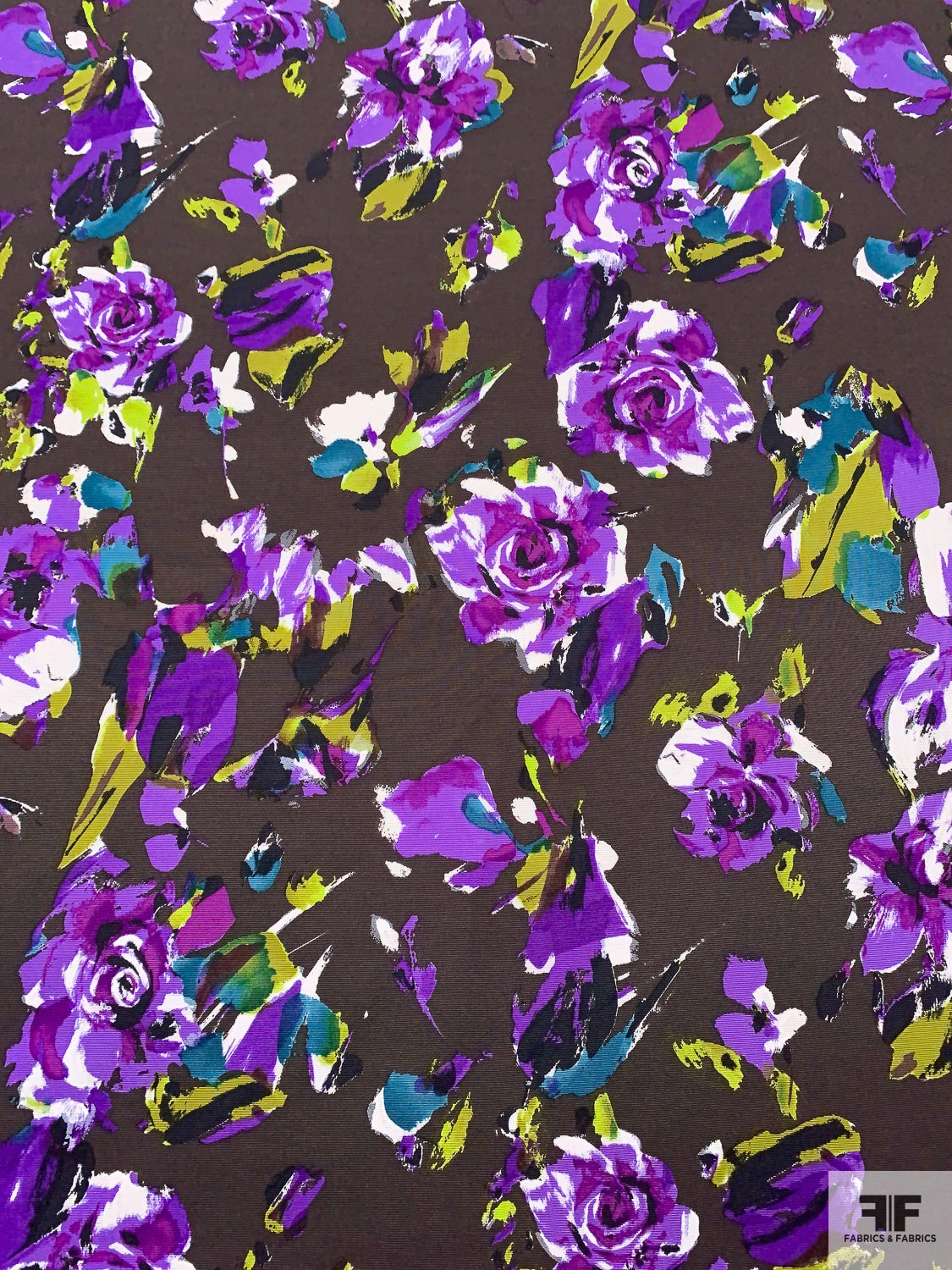 Italian Floral Graphic Printed Cotton-Silk Faille - Brown / Violet / Olive / White / Black 3 Italian Floral Graphic Printed Cotton-Silk Faille - Brown / Violet / Olive / White / Black