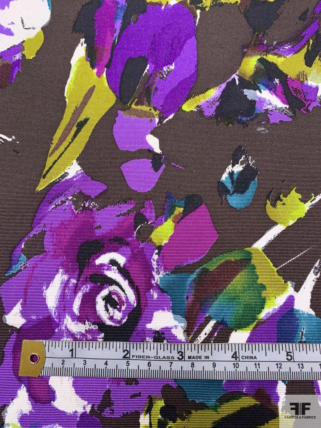 Italian Floral Graphic Printed Cotton-Silk Faille - Brown / Violet / Olive / White / Black 7 Italian Floral Graphic Printed Cotton-Silk Faille - Brown / Violet / Olive / White / Black - Image 5