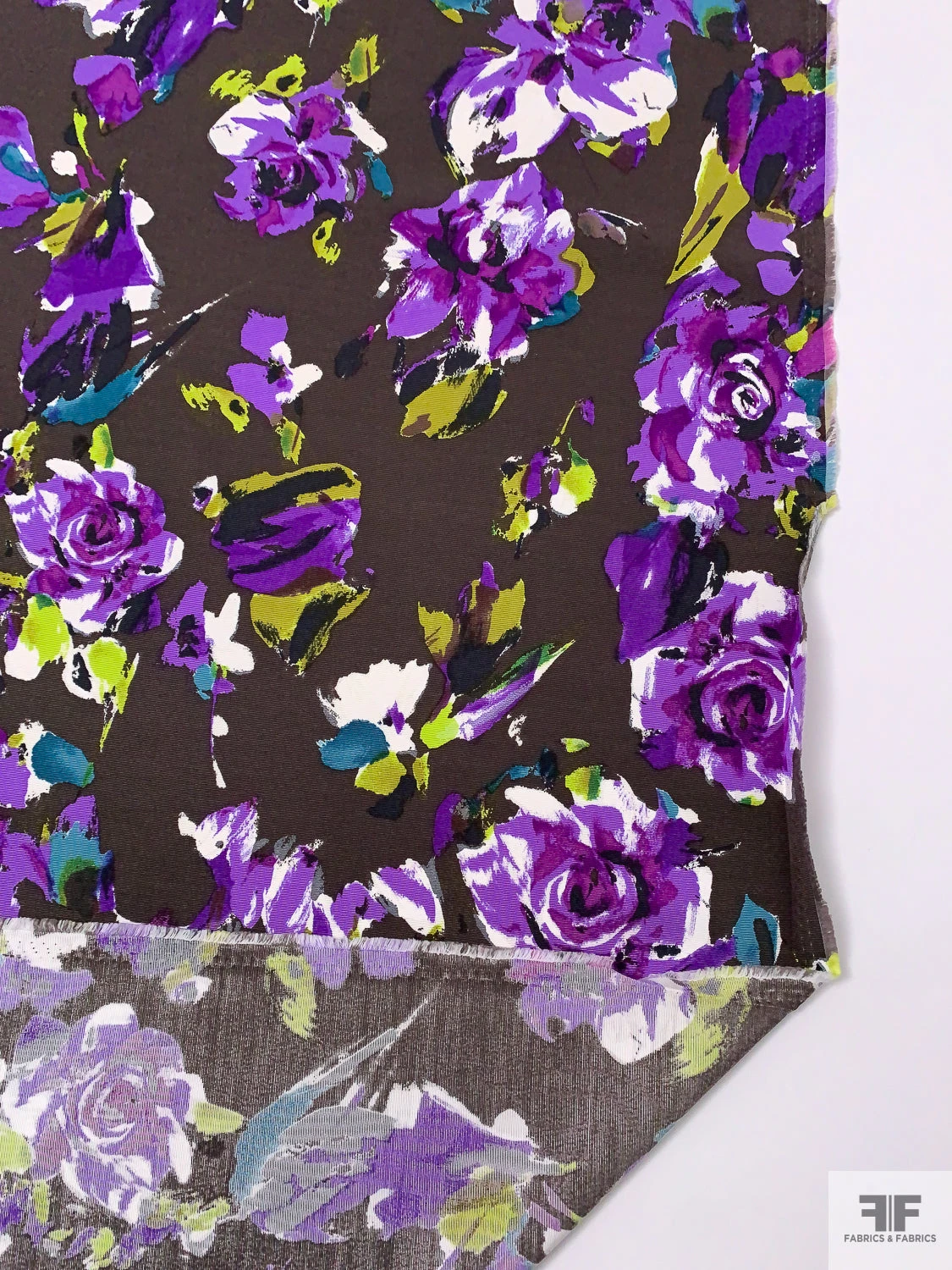 Italian Floral Graphic Printed Cotton-Silk Faille - Brown / Violet / Olive / White / Black 9 Italian Floral Graphic Printed Cotton-Silk Faille - Brown / Violet / Olive / White / Black - Image 7