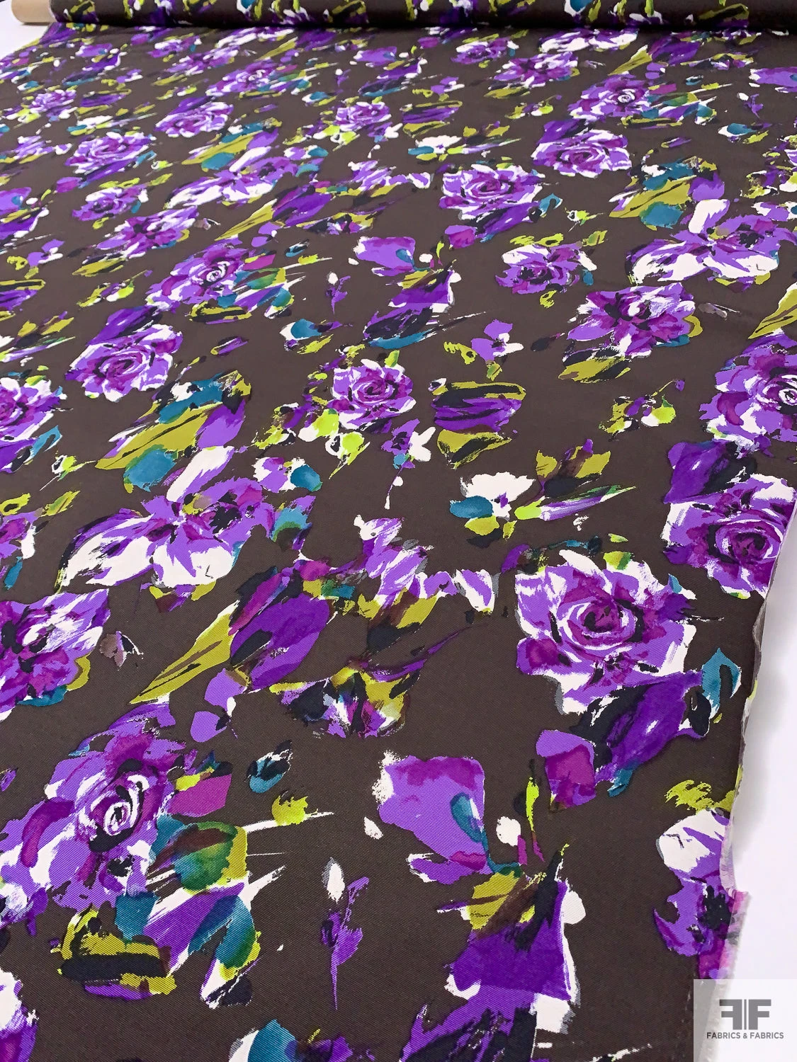Italian Floral Graphic Printed Cotton-Silk Faille - Brown / Violet / Olive / White / Black 10 Italian Floral Graphic Printed Cotton-Silk Faille - Brown / Violet / Olive / White / Black - Image 8