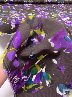 Italian Floral Graphic Printed Cotton-Silk Faille - Brown / Violet / Olive / White / Black 19 Italian Floral Graphic Printed Cotton-Silk Faille - Brown / Violet / Olive / White / Black -Fabrics And Fabrics Store 18838 9
