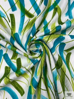 Made In Switzerland Brushstroke Streaks Printed Cotton Jacquard Brocade - Turquoise / Pear Green / White