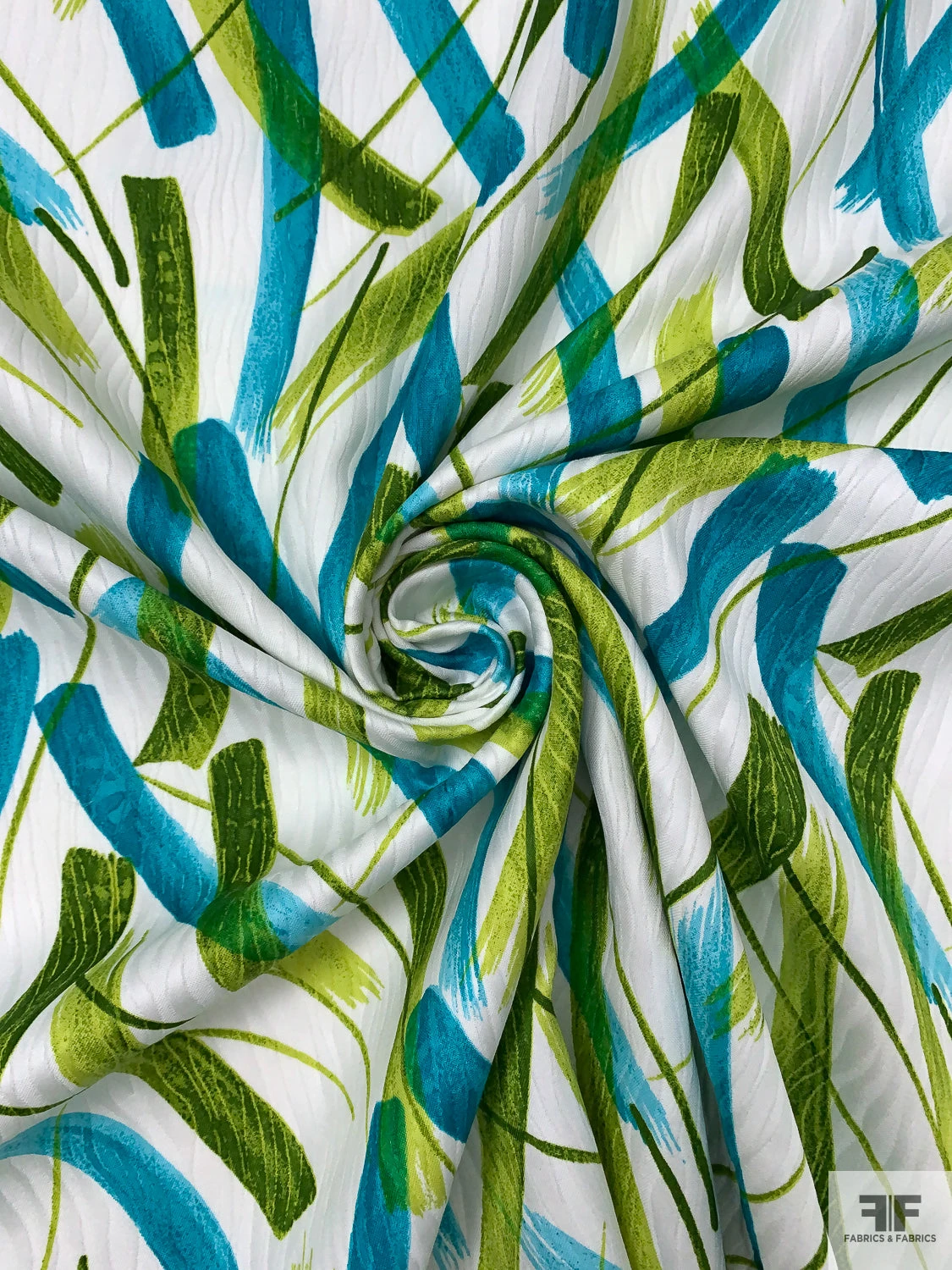 Made In Switzerland Brushstroke Streaks Printed Cotton Jacquard Brocade - Turquoise / Pear Green / White 3 Made In Switzerland Brushstroke Streaks Printed Cotton Jacquard Brocade - Turquoise / Pear Green / White