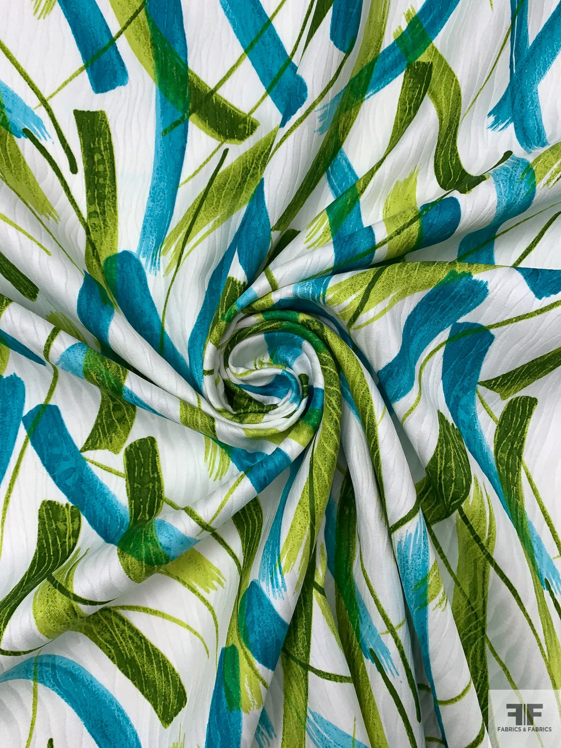 Made In Switzerland Brushstroke Streaks Printed Cotton Jacquard Brocade - Turquoise / Pear Green / White 5 Made In Switzerland Brushstroke Streaks Printed Cotton Jacquard Brocade - Turquoise / Pear Green / White - Image 3