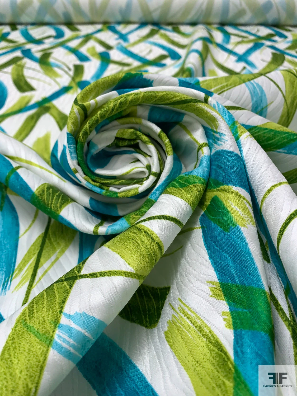 Made In Switzerland Brushstroke Streaks Printed Cotton Jacquard Brocade - Turquoise / Pear Green / White 6 Made In Switzerland Brushstroke Streaks Printed Cotton Jacquard Brocade - Turquoise / Pear Green / White - Image 4