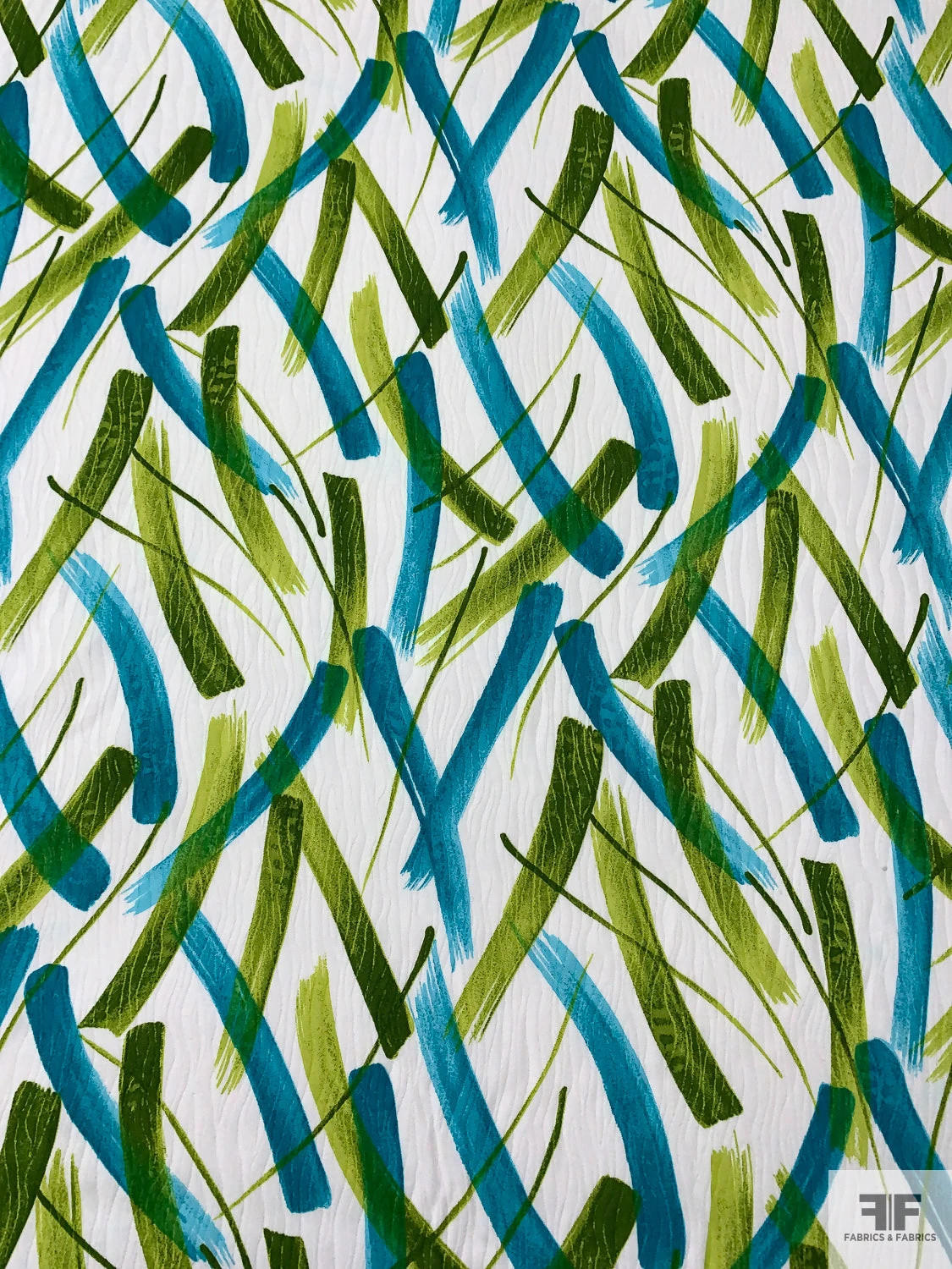 Made In Switzerland Brushstroke Streaks Printed Cotton Jacquard Brocade - Turquoise / Pear Green / White 7 Made In Switzerland Brushstroke Streaks Printed Cotton Jacquard Brocade - Turquoise / Pear Green / White - Image 5