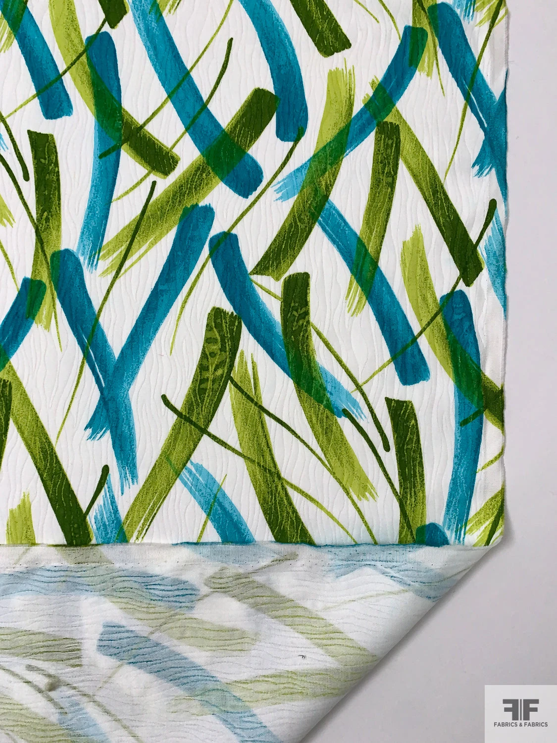 Made In Switzerland Brushstroke Streaks Printed Cotton Jacquard Brocade - Turquoise / Pear Green / White 10 Made In Switzerland Brushstroke Streaks Printed Cotton Jacquard Brocade - Turquoise / Pear Green / White - Image 8