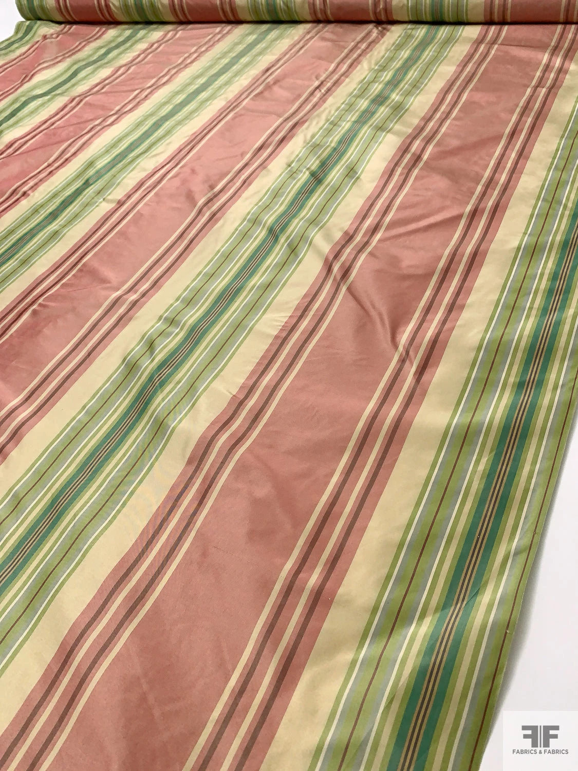 Vertical Striped Yarn-Dyed Silk Taffeta - Antique Dusty Rose / Greens / Antique Beige 11 Vertical Striped Yarn-Dyed Silk Taffeta - Antique Dusty Rose / Greens / Antique Beige - Image 9