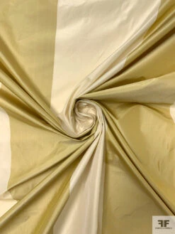 Bold Vertical Striped Yarn-Dyed Silk Taffeta - Flaxen / Champagne -Fabrics And Fabrics Store 18902 2