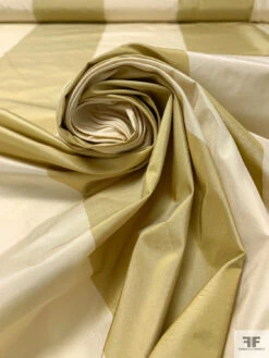 Bold Vertical Striped Yarn-Dyed Silk Taffeta - Flaxen / Champagne -Fabrics And Fabrics Store 18902 3