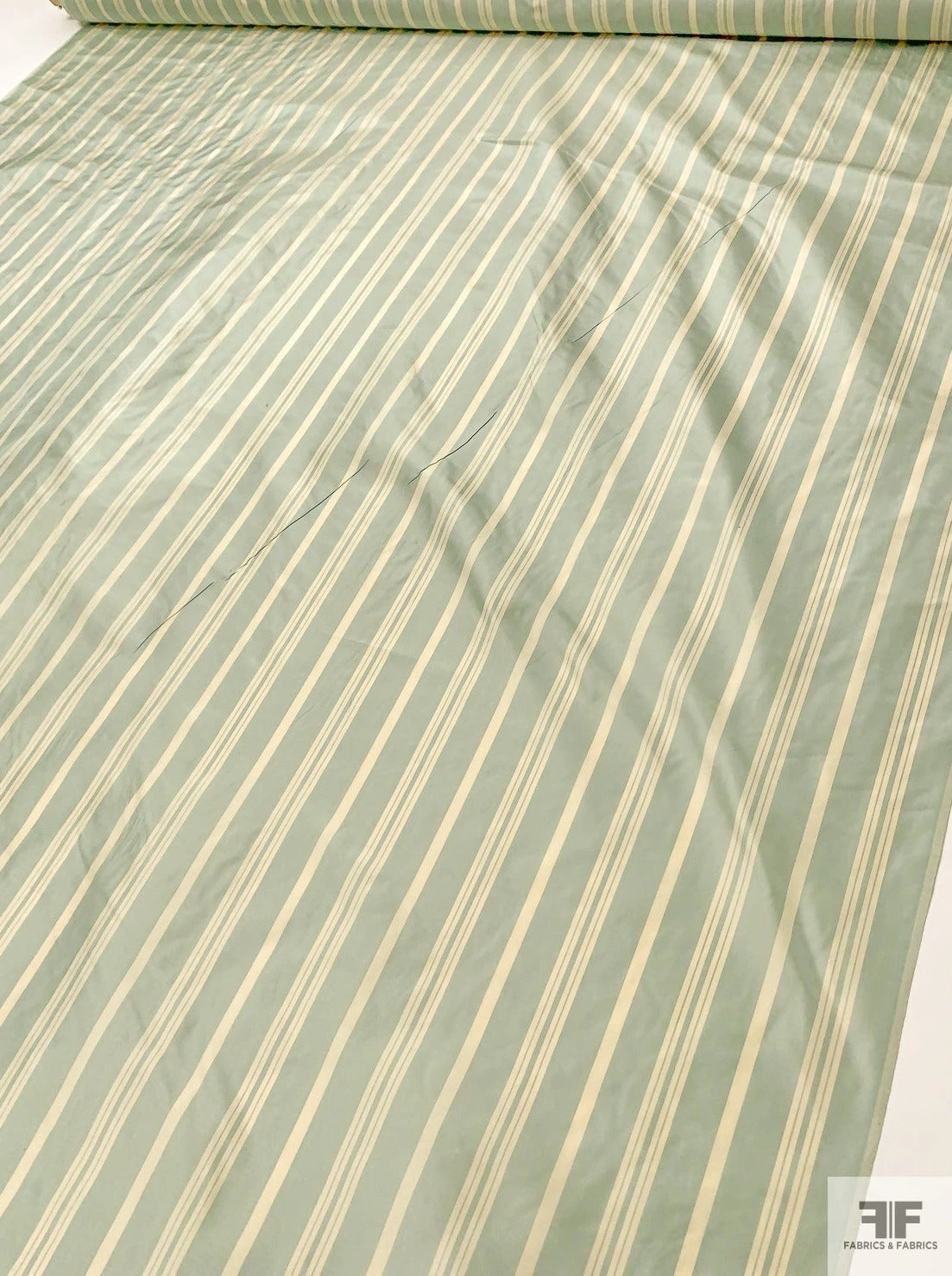 Vertical Striped Yarn-Dyed Silk Taffeta - Dusty Aqua / Cream 6 Vertical Striped Yarn-Dyed Silk Taffeta - Dusty Aqua / Cream - Image 4