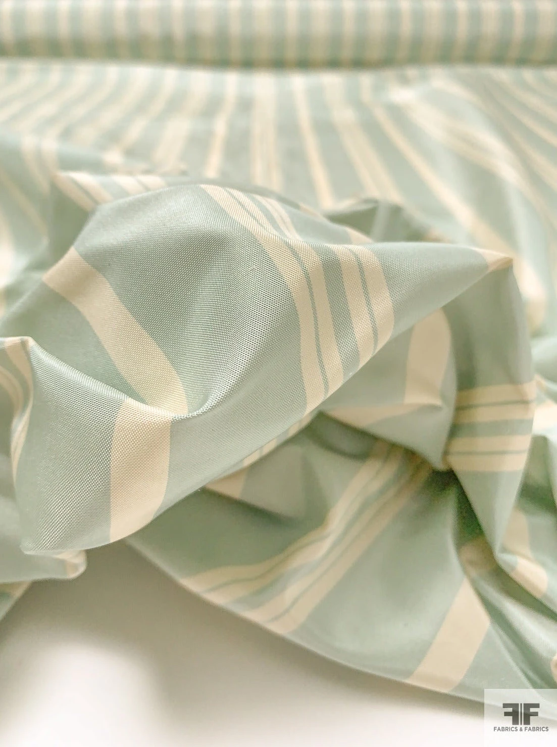 Vertical Striped Yarn-Dyed Silk Taffeta - Dusty Aqua / Cream 7 Vertical Striped Yarn-Dyed Silk Taffeta - Dusty Aqua / Cream - Image 5