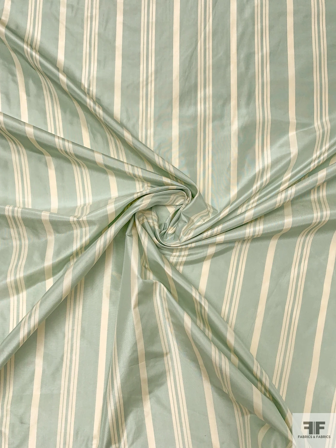Vertical Striped Yarn-Dyed Silk Taffeta - Dusty Aqua / Cream 5 Vertical Striped Yarn-Dyed Silk Taffeta - Dusty Aqua / Cream - Image 3