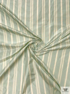 Vertical Striped Yarn-Dyed Silk Taffeta - Dusty Aqua / Cream