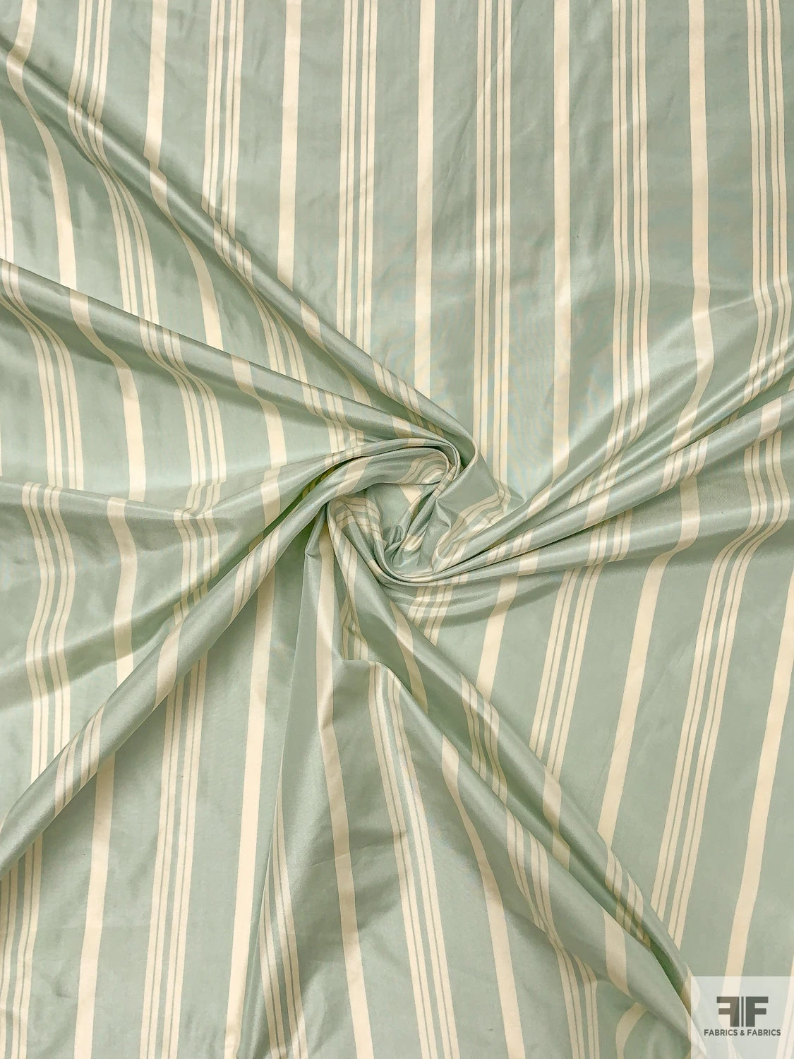 Vertical Striped Yarn-Dyed Silk Taffeta - Dusty Aqua / Cream 3 Vertical Striped Yarn-Dyed Silk Taffeta - Dusty Aqua / Cream