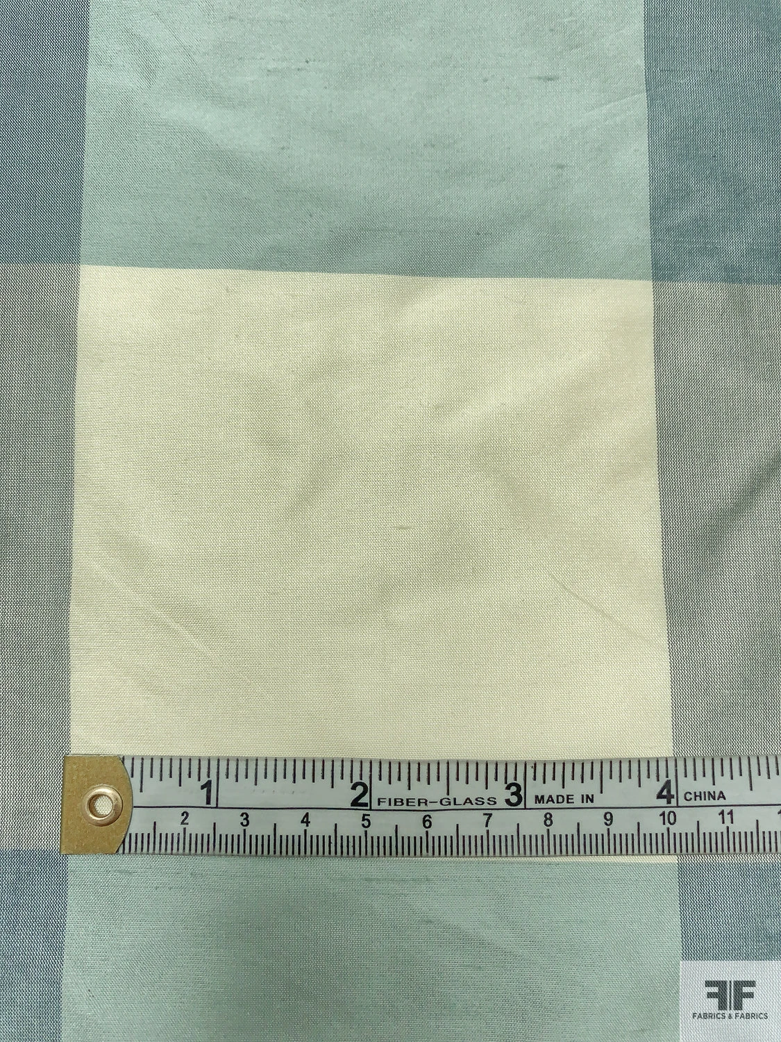 Buffalo Plaid Yarn-Dyed Silk Shantung - Dusty Aqua / Grey / Cream 9 Buffalo Plaid Yarn-Dyed Silk Shantung - Dusty Aqua / Grey / Cream - Image 7