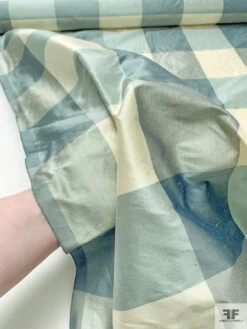 Buffalo Plaid Yarn-Dyed Silk Shantung - Dusty Aqua / Grey / Cream 19 Buffalo Plaid Yarn-Dyed Silk Shantung - Dusty Aqua / Grey / Cream -Fabrics And Fabrics Store 18955 7