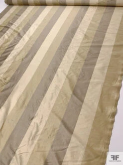 Vertical Striped Yarn-Dyed Silk Shantung - Shaker Beige / Pearl Light Golds