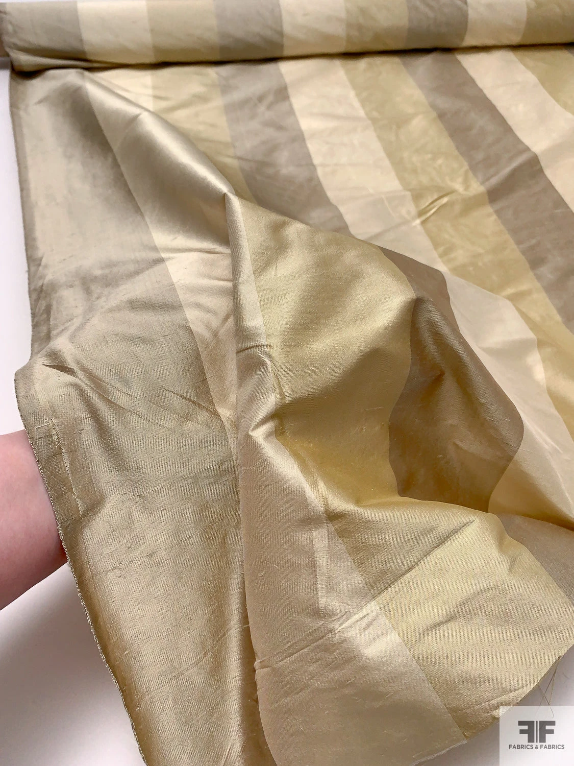 Vertical Striped Yarn-Dyed Silk Shantung - Shaker Beige / Pearl Light Golds 11 Vertical Striped Yarn-Dyed Silk Shantung - Shaker Beige / Pearl Light Golds - Image 9
