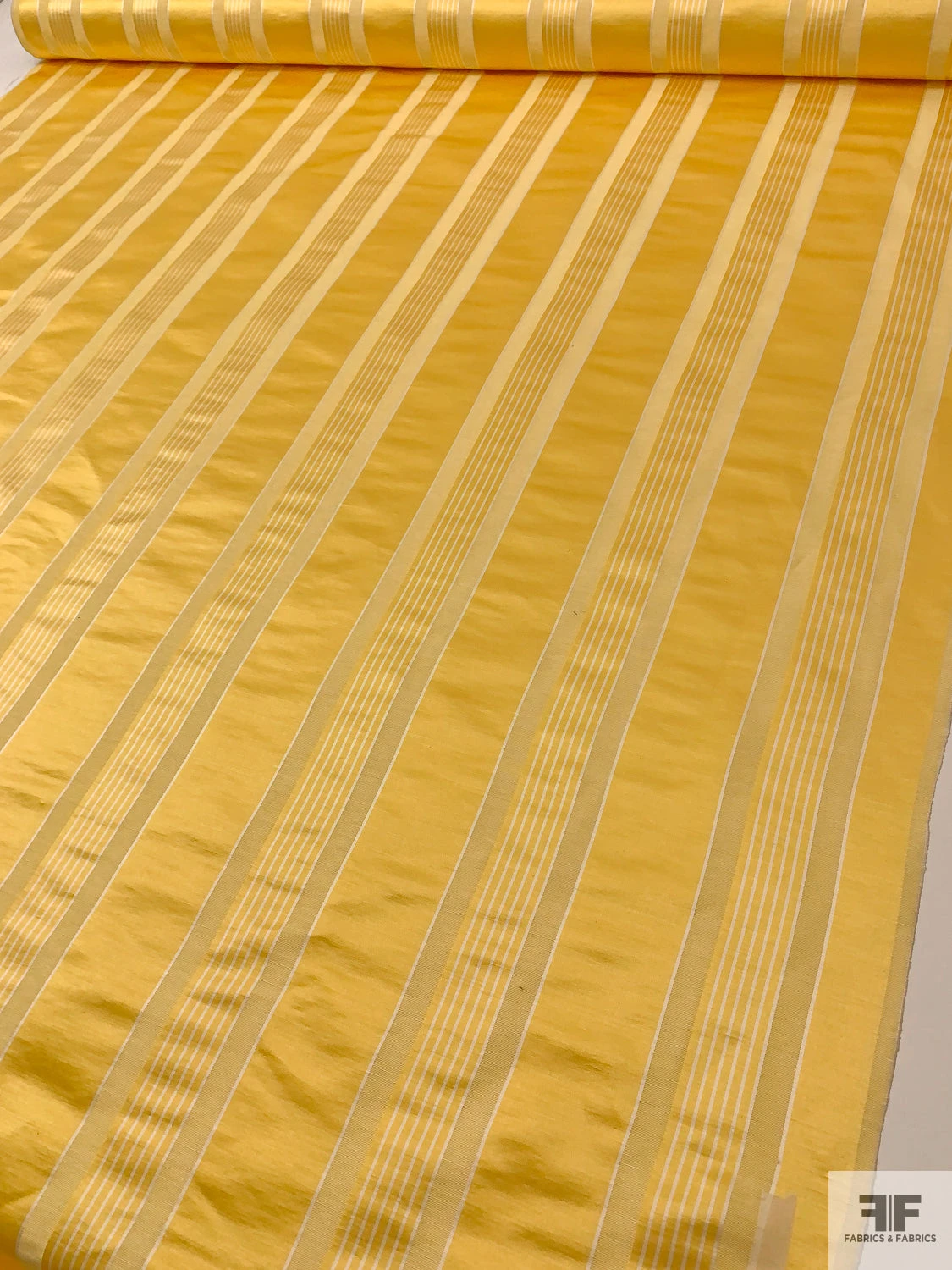Striped Yarn-Dyed Heavy Silk And Cotton Satin - Royal Yellow / Off-White 4 Striped Yarn-Dyed Heavy Silk And Cotton Satin - Royal Yellow / Off-White - Image 2