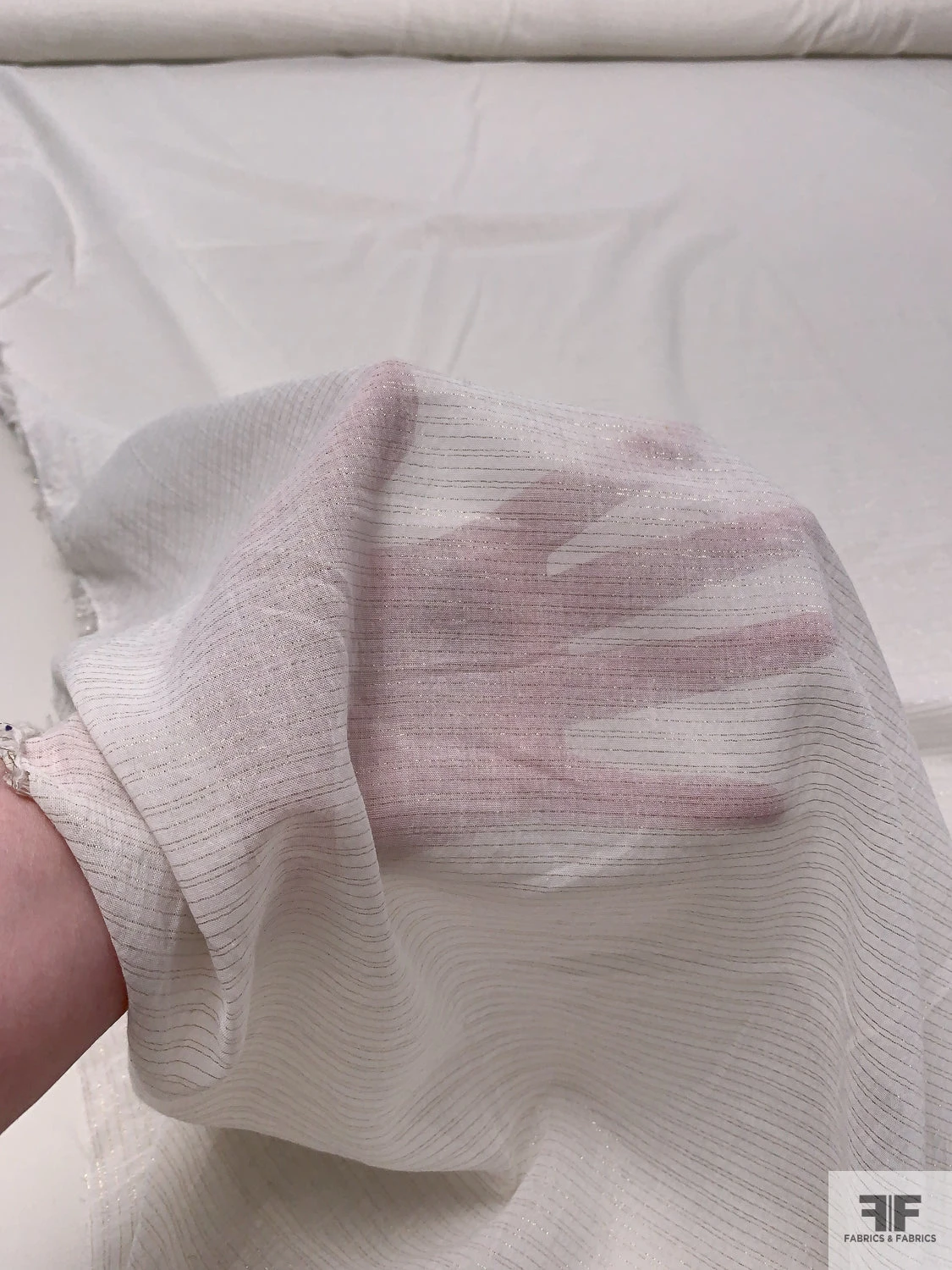 Metallic Striped Cotton Voile - Off-White / Gold 10 Metallic Striped Cotton Voile - Off-White / Gold - Image 8