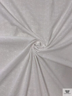 Floral Vines Embroidered Eyelet Poly-Cotton Voile - Off-White