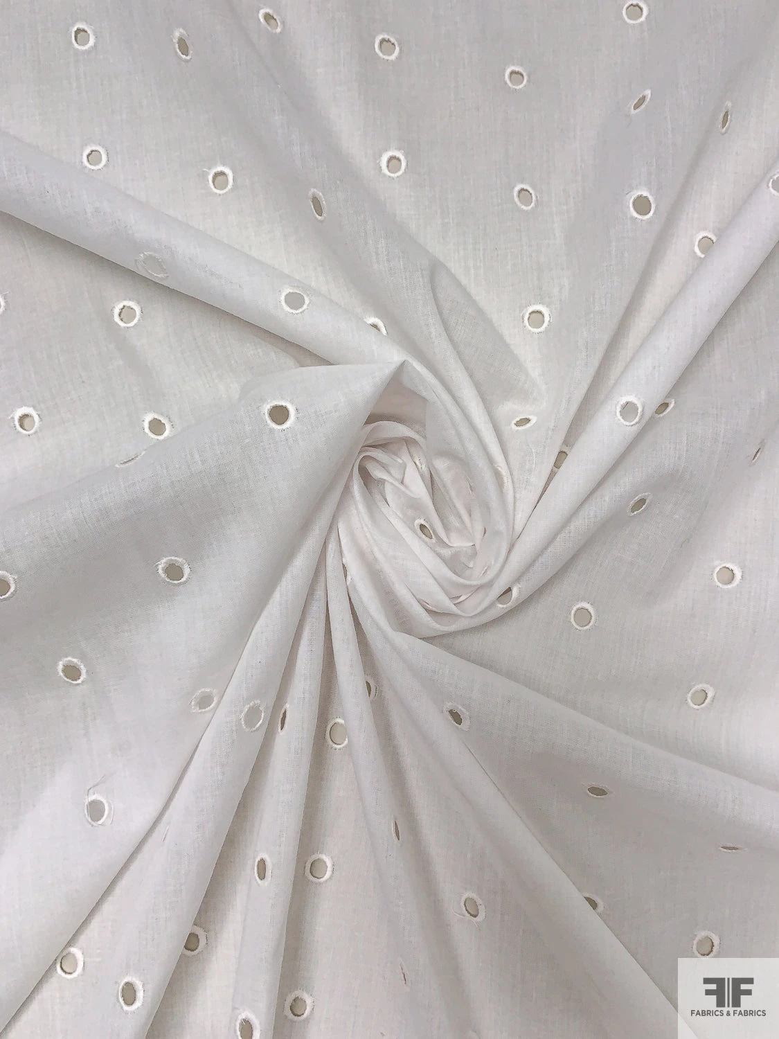 Circles Embroidered Eyelet Poly-Cotton Lawn - Off-White 3 Circles Embroidered Eyelet Poly-Cotton Lawn - Off-White