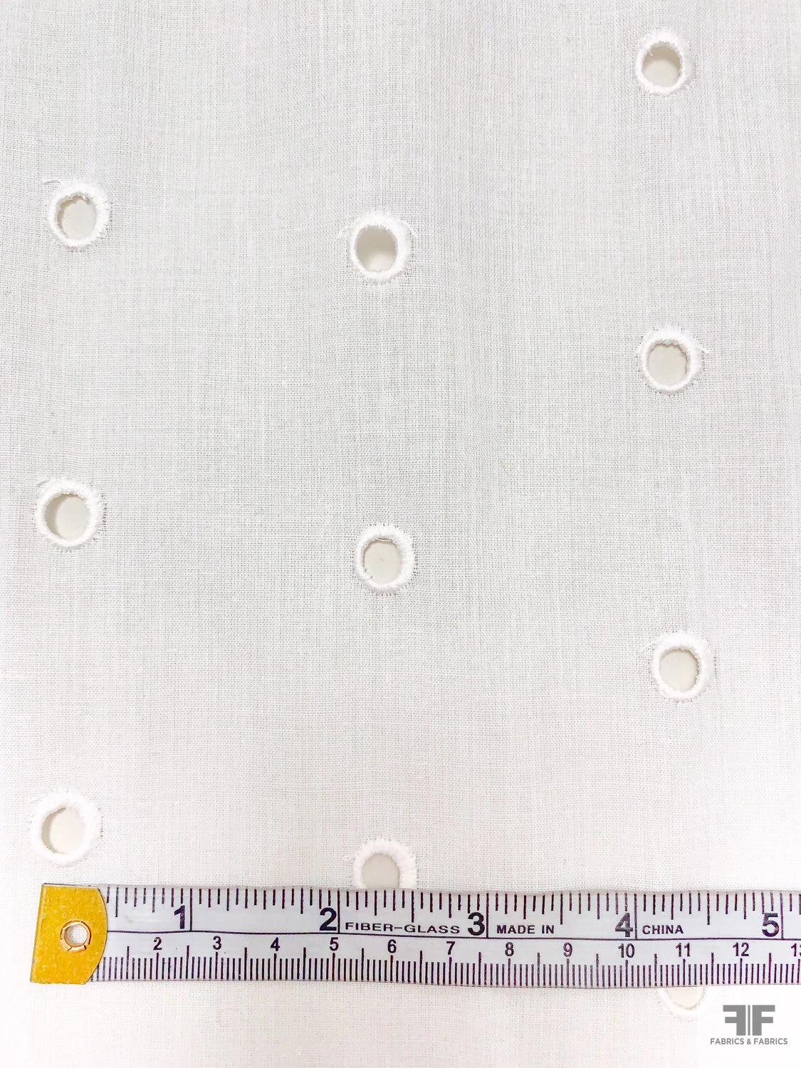 Circles Embroidered Eyelet Poly-Cotton Lawn - Off-White 7 Circles Embroidered Eyelet Poly-Cotton Lawn - Off-White - Image 5