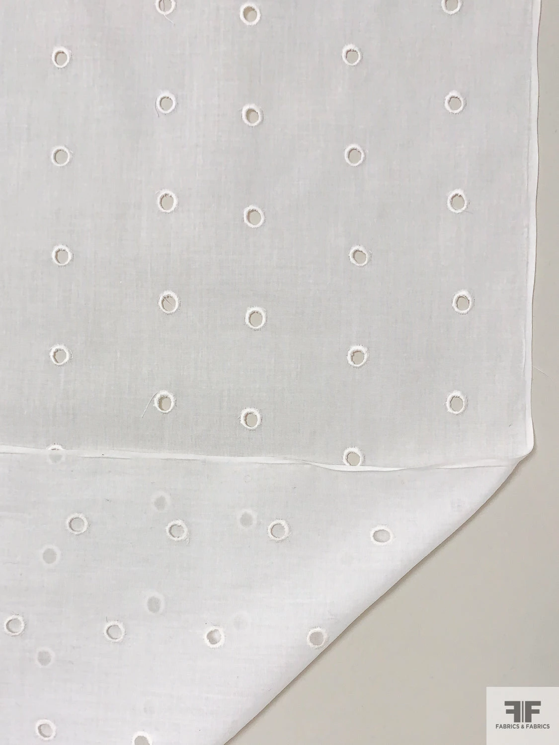 Circles Embroidered Eyelet Poly-Cotton Lawn - Off-White 8 Circles Embroidered Eyelet Poly-Cotton Lawn - Off-White - Image 6