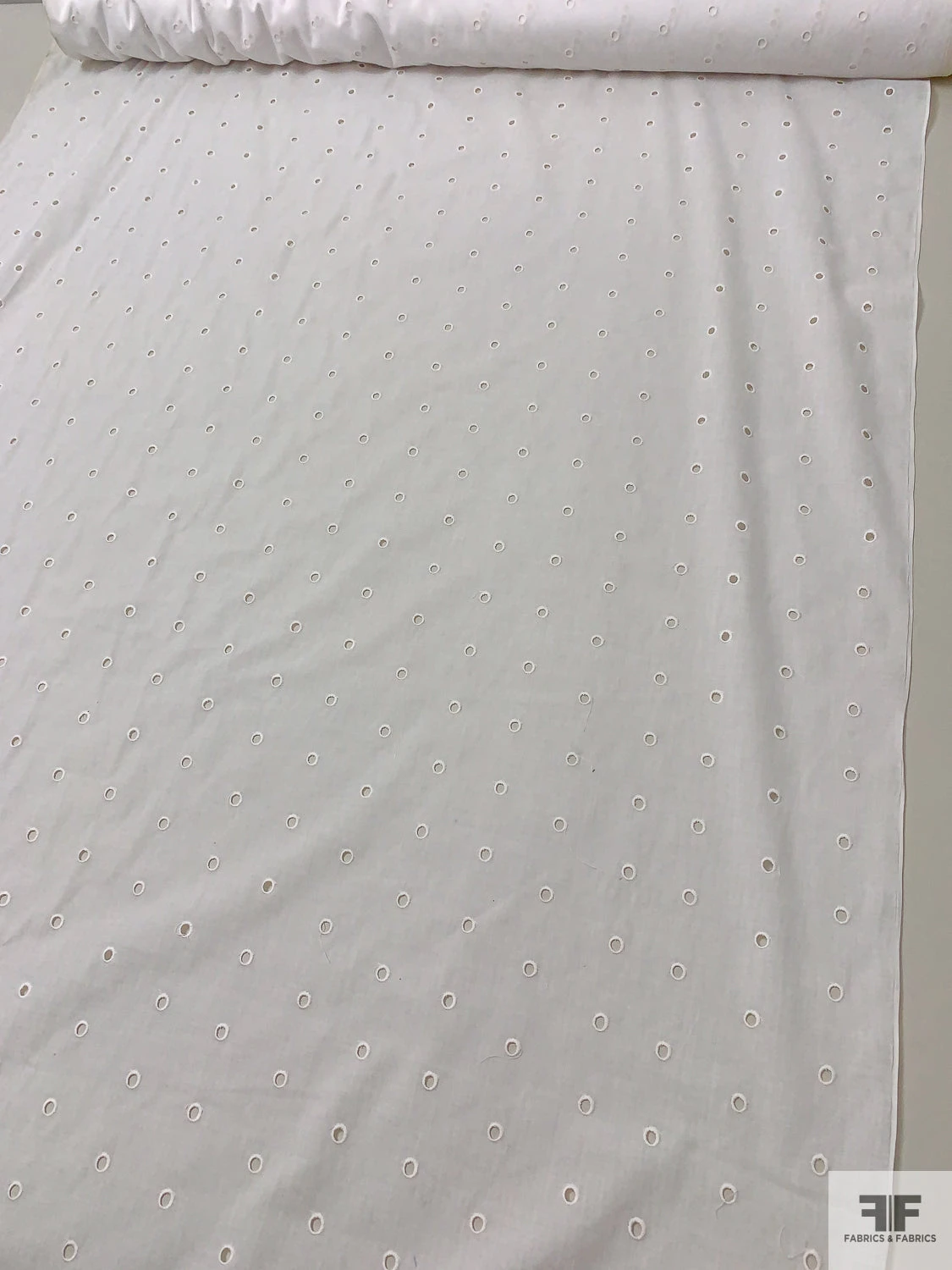 Circles Embroidered Eyelet Poly-Cotton Lawn - Off-White 9 Circles Embroidered Eyelet Poly-Cotton Lawn - Off-White - Image 7