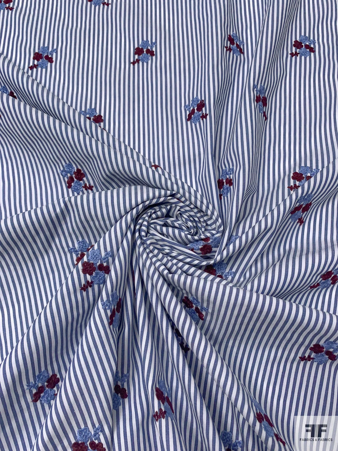 Ditsy Floral Embroidered Cotton Shirting - Blue / White / Purplish Brown 5 Ditsy Floral Embroidered Cotton Shirting - Blue / White / Purplish Brown - Image 3