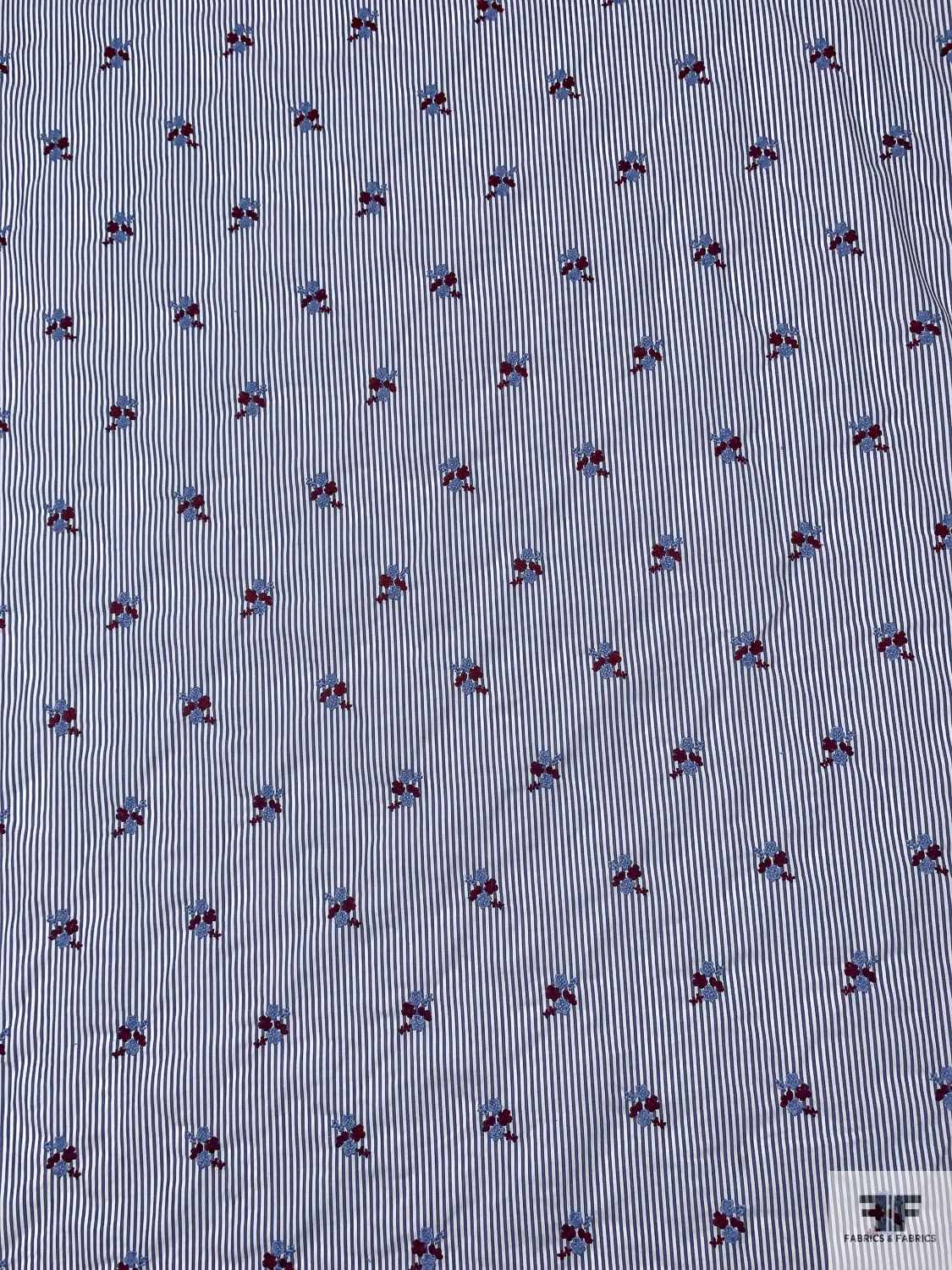 Ditsy Floral Embroidered Cotton Shirting - Blue / White / Purplish Brown 7 Ditsy Floral Embroidered Cotton Shirting - Blue / White / Purplish Brown - Image 5