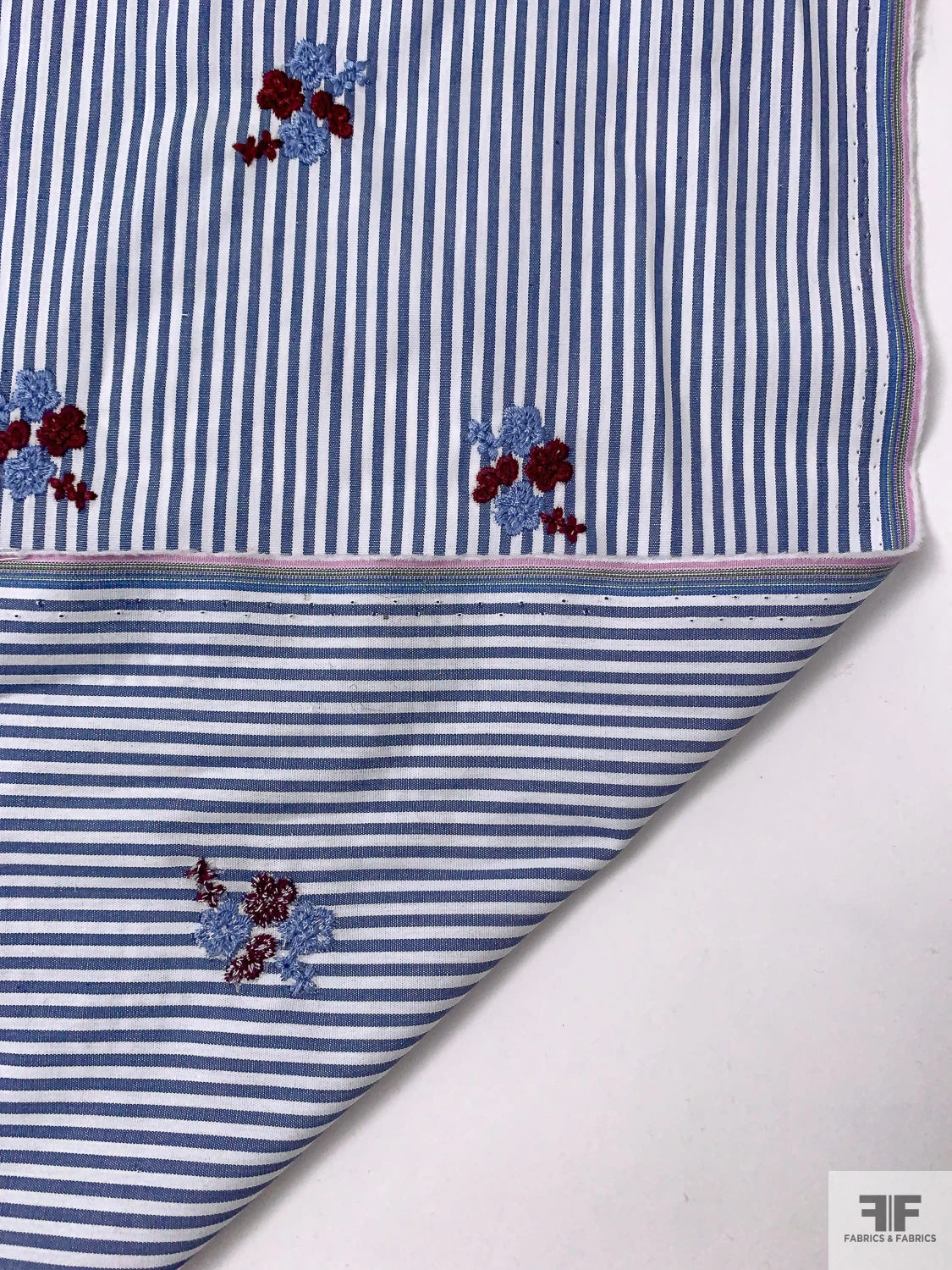 Ditsy Floral Embroidered Cotton Shirting - Blue / White / Purplish Brown 10 Ditsy Floral Embroidered Cotton Shirting - Blue / White / Purplish Brown - Image 8