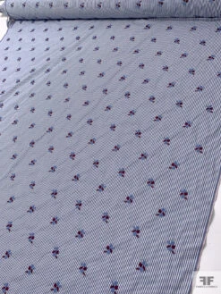 Ditsy Floral Embroidered Cotton Shirting - Blue / White / Purplish Brown 20 Ditsy Floral Embroidered Cotton Shirting - Blue / White / Purplish Brown -Fabrics And Fabrics Store 19085 8