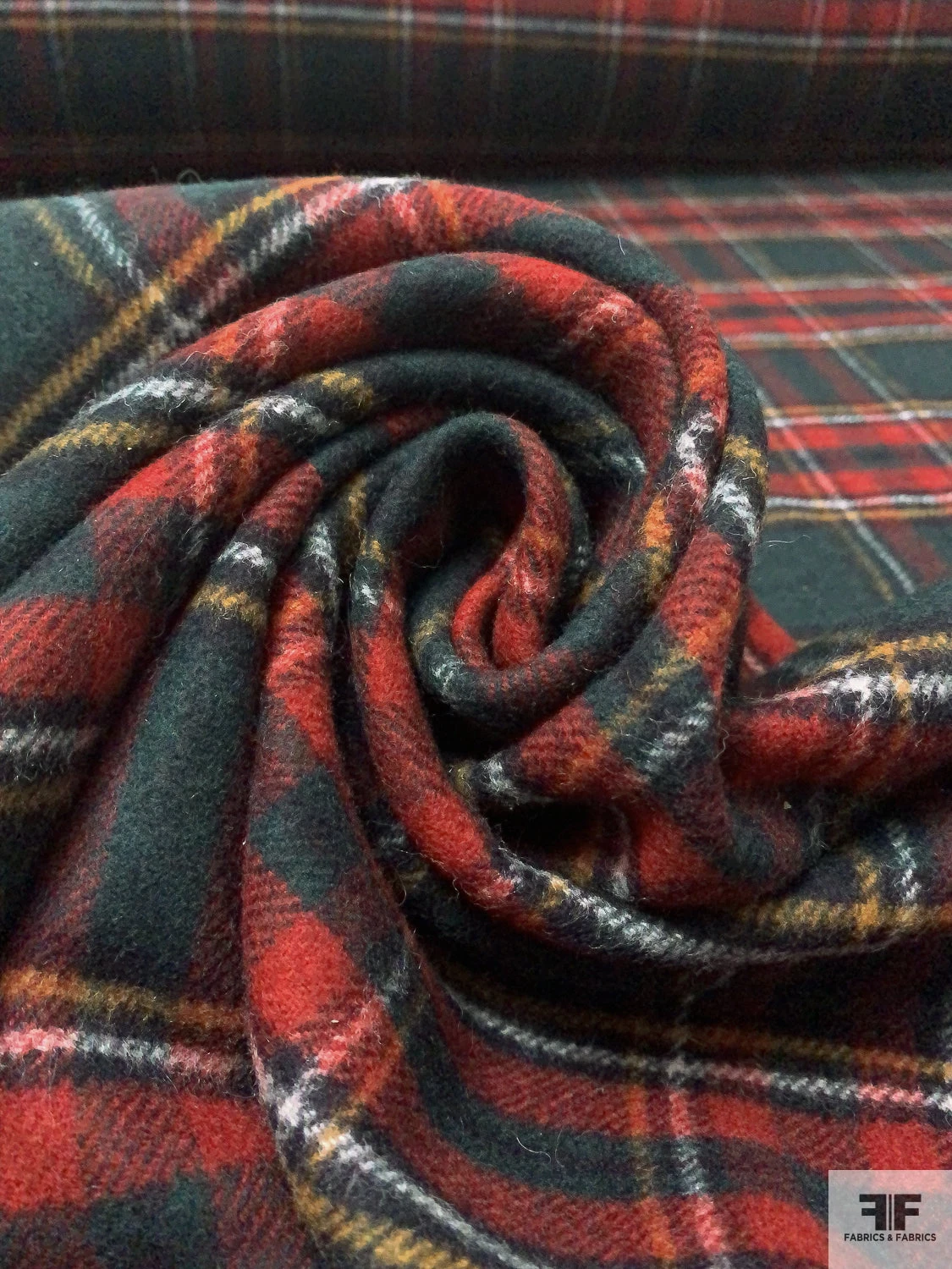 Italian Double Faced Plaid Melton Wool-Blend Coating - Evergreen / Red / Navy / Turmeric / Dark Heather Grey 6 Italian Double Faced Plaid Melton Wool-Blend Coating - Evergreen / Red / Navy / Turmeric / Dark Heather Grey - Image 4
