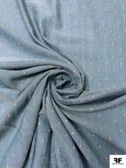 Italian Swiss Dot Twill Cotton Chambray - Denim Blue / Orange -Fabrics And Fabrics Store 19190 2