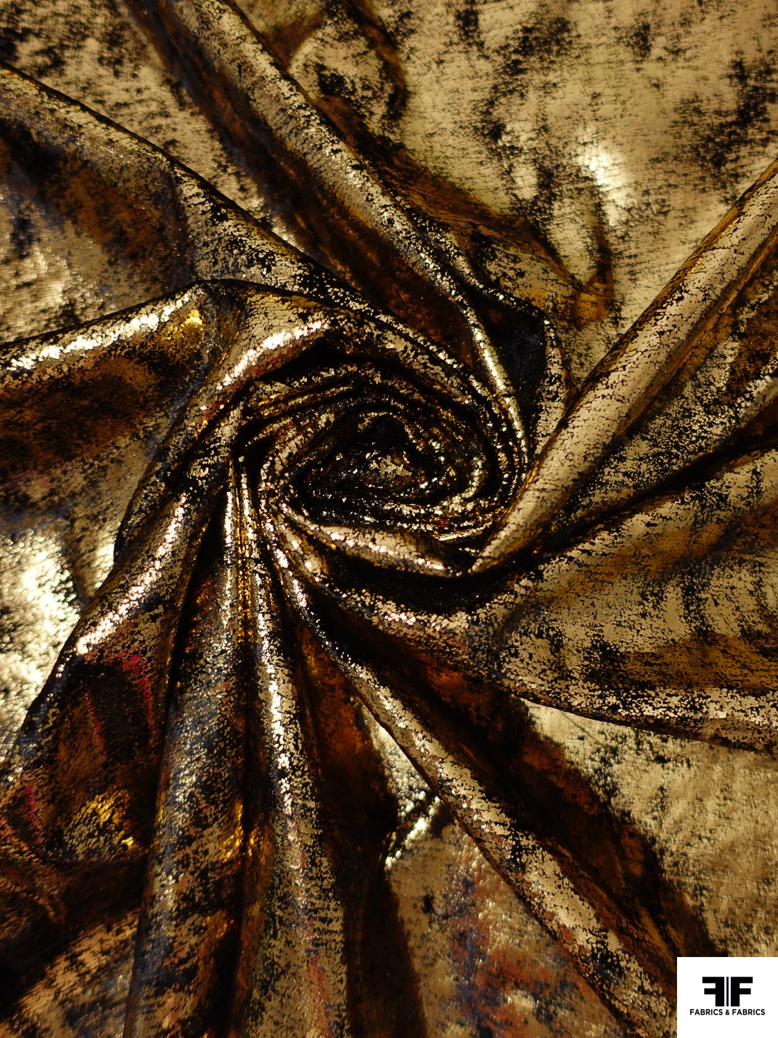 Metallic Foil Printed Stretch Velvet - Gold / Black 5 Metallic Foil Printed Stretch Velvet - Gold / Black - Image 3