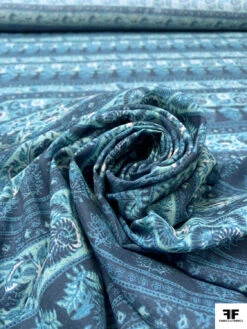 Floral Striped Printed Cotton Voile - Dusty Turquoise / Dusty Navy -Fabrics And Fabrics Store 19251 3 f36cccae 98f0 4ea3 a973 aac5b043bb6b