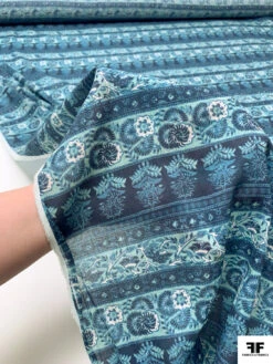 Floral Striped Printed Cotton Voile - Dusty Turquoise / Dusty Navy -Fabrics And Fabrics Store 19251 9 047c2fbc d66f 464c b458 f1630220ca05
