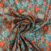 Stencil Floral Printed Cotton Voile - Dusty Turquoise / Hot Orange / Cherry Brown