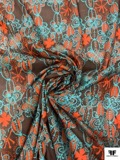 Stencil Floral Printed Cotton Voile - Dusty Turquoise / Hot Orange / Cherry Brown -Fabrics And Fabrics Store 19255 2 452f5a48 c5ca 40dd 91c0 f1fc5a36d503