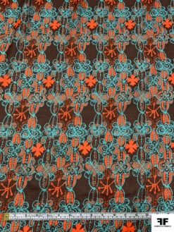 Stencil Floral Printed Cotton Voile - Dusty Turquoise / Hot Orange / Cherry Brown -Fabrics And Fabrics Store 19255 4 fc2f5f31 4b73 4de4 922e 56dbccc72bd1