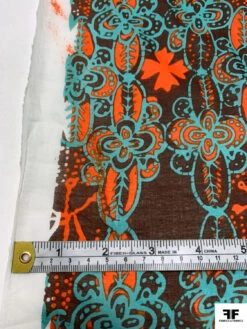 Stencil Floral Printed Cotton Voile - Dusty Turquoise / Hot Orange / Cherry Brown -Fabrics And Fabrics Store 19255 6 32d875ae 657b 4fde 8cd2 f8b8d65889ec