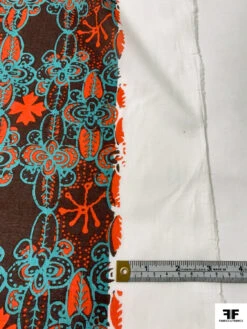 Stencil Floral Printed Cotton Voile - Dusty Turquoise / Hot Orange / Cherry Brown -Fabrics And Fabrics Store 19255 7 06525385 5fbb 4942 a118 afd96c933f63