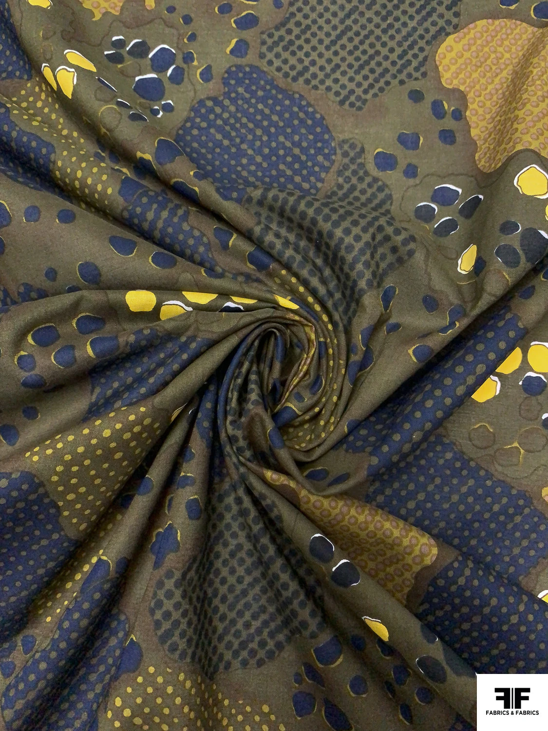 Abstract Block Printed Cotton Lawn - Army Green / Navy / Olive / Yellow 4 Abstract Block Printed Cotton Lawn - Army Green / Navy / Olive / Yellow - Image 2